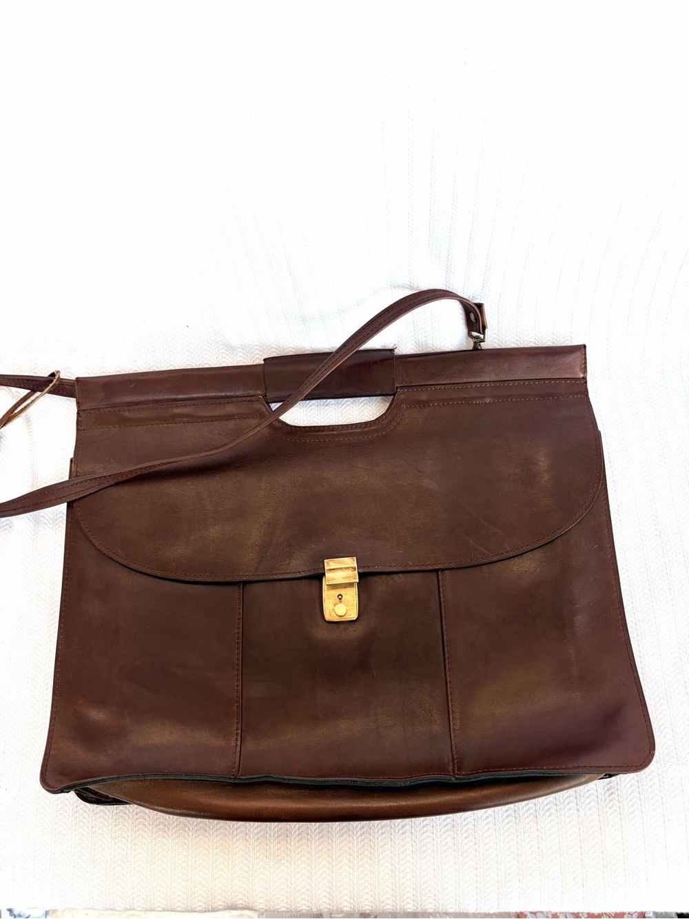 Vintage Uruguay Leather Men's Brown Oxblood Briefcase File Keep - Shoulder Strap